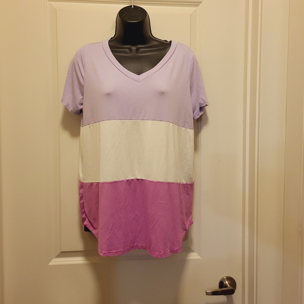 Lillac-White-Purplish Pink Striped Boutique Blouse